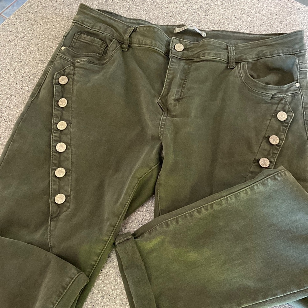 Army green stretchy pants.